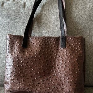 Falor Le Borse Genuine Leather Ostrich Brown Bag Calf Hair Strap Made in Italy